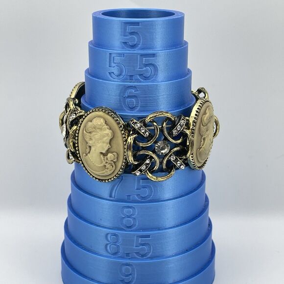 Antique Gold Tone Cameo Rhinestone Stretch Bracelet Vintage Look Victorian - Picture 6 of 6